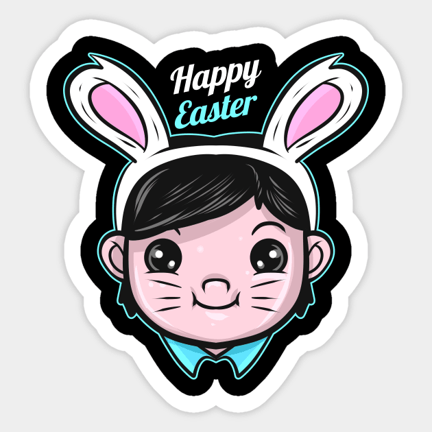 A Boy Has Easter Bunny Ears On Her Head. Toddler Boy Easter Sticker by SinBle